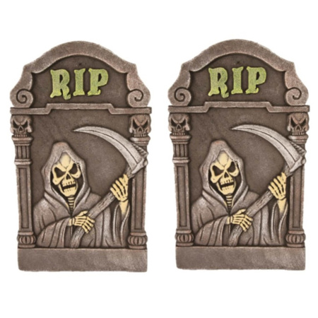 2x Decoration tombstones reaper 60 cm