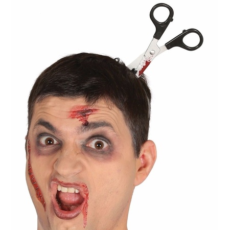 Bloody scissors through head headband 
