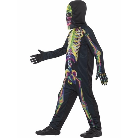 Glow in the dark kinderen kostuum gekleurde skelet