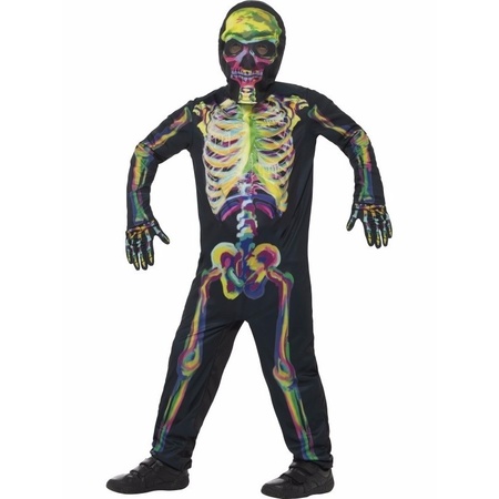 Glow in the dark kinderen costume colored skeleton