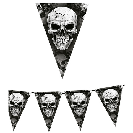 Halloween/horror thema vlaggenlijn - doodskop/skull - kunststof - 400 cm - vlaggetjes versiering