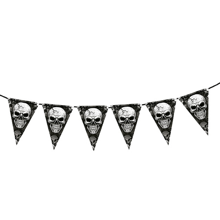 Halloween/horror thema vlaggenlijn - doodskop/skull - kunststof - 400 cm - vlaggetjes versiering