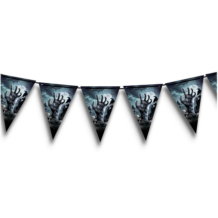 Halloween/Horror thema vlaggenlijn - kerkhof - kunststof - 400 cm - vlaggetjes versiering