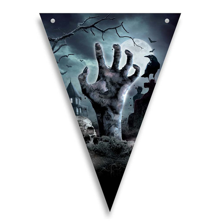 Halloween/Horror thema vlaggenlijn - kerkhof - kunststof - 400 cm - vlaggetjes versiering