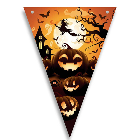 Halloween/horror thema vlaggenlijn - pompoen - kunststof - 400 cm - vlaggetjes versiering