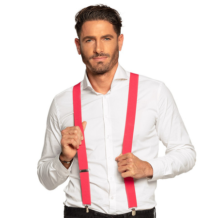 Neon pink suspenders for adults