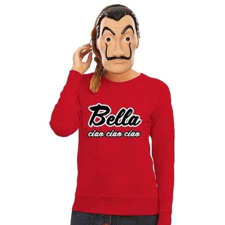 Red Bella Ciao sweater with La Casa Papel mask for women
