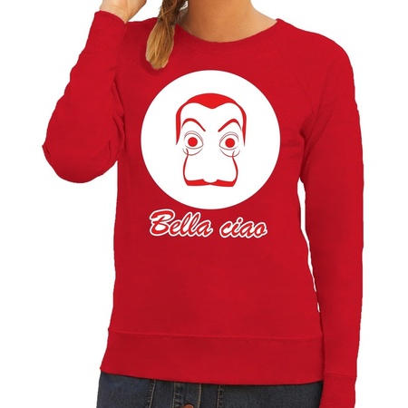 Red Salvador Dali sweater with La Casa Papel mask for women