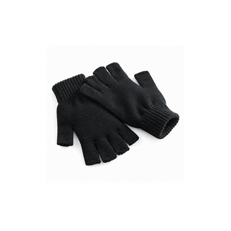 Black fingerless knitted gloves
