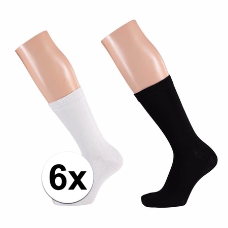 Zwarte en witte dames sokken pakket 6 paar maat 35/42